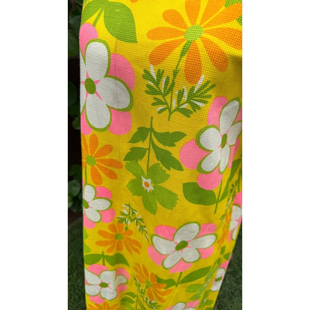 Vtg 60s Psychedelic Mod Shift Dress Yellow Floral Daisy Flower Power Talon Zip L - Picture 5 of 8
